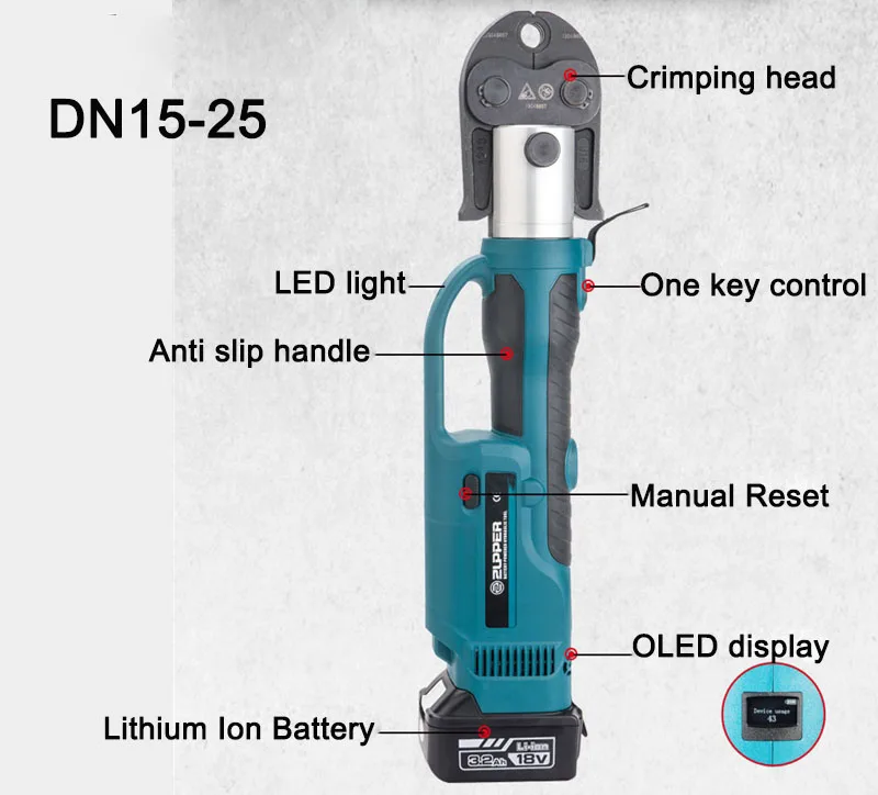 

Rechargeable Portable Electric Hydraulic Crimping pliers For Stainless steel tube/Copper tube/Aluminum plastic pipe DN15 20 25