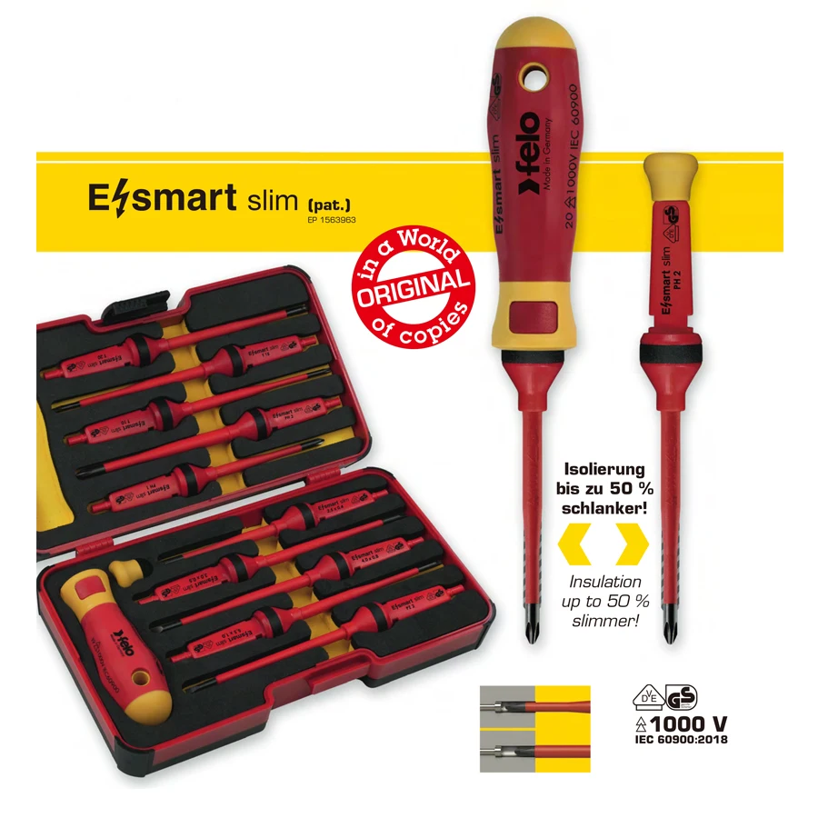 Felo 12 Pieces Insulated Screwdriver Set 1000V Electrician Interchangeable Screwdriver with Tool Box NO.06381206