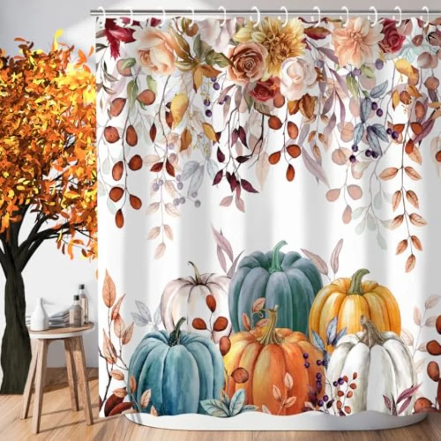 

Осенняя занавеска для душа Осенние листья Занавеска для душа с тыквой на День благодарения и 12 крючками Осенние занавески для душа для декора ванной комнаты 72x