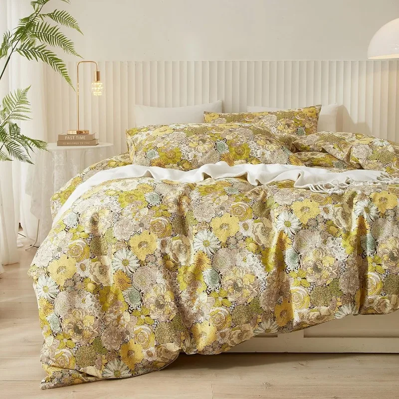 Imagem -02 - Green Garden Flower Pattern Cama Duvet Cover Grupo 100 Algodão Rainha Completa com Fronhas Zipper Durável Rainha