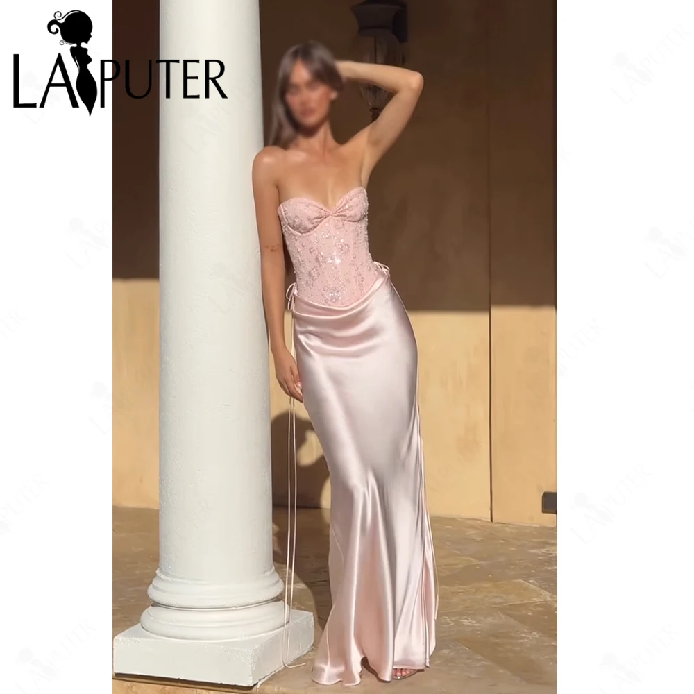 الوردي حورية البحر فساتين السهرة قبالة الكتف الجوفاء حبة الدانتيل مشد مساء اللباس Ruching فلوي الساتان صالح الفرنسية رومانسية اللباس الرسمي #1