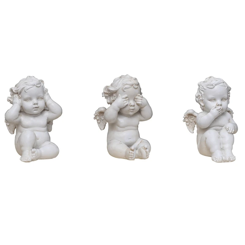 3Pcs Angel Resin Statue Don't Listen Or Talk Resin Cherubs Garden Figurine Sculpture Memorial Statue Garden Decoration