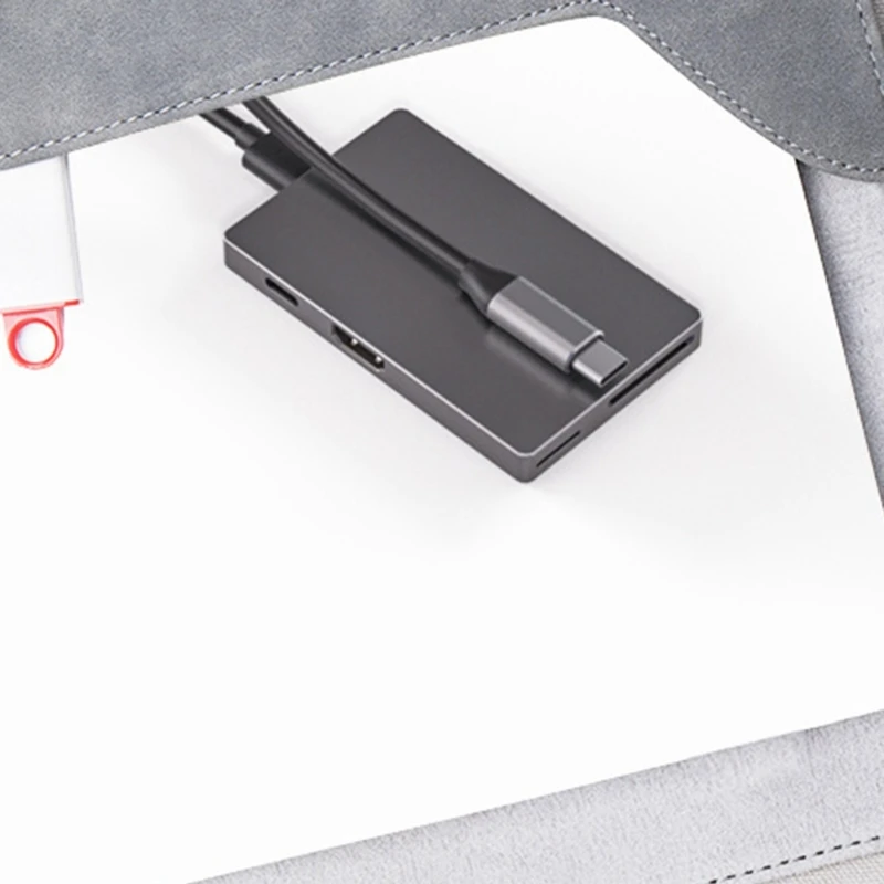 6 منافذ USB C محول HUB 4K60hz نقل الفيديو USB 3.0x2 منفذ البيانات دعم قارئ بطاقات يعزز الاتصال الشحن السريع