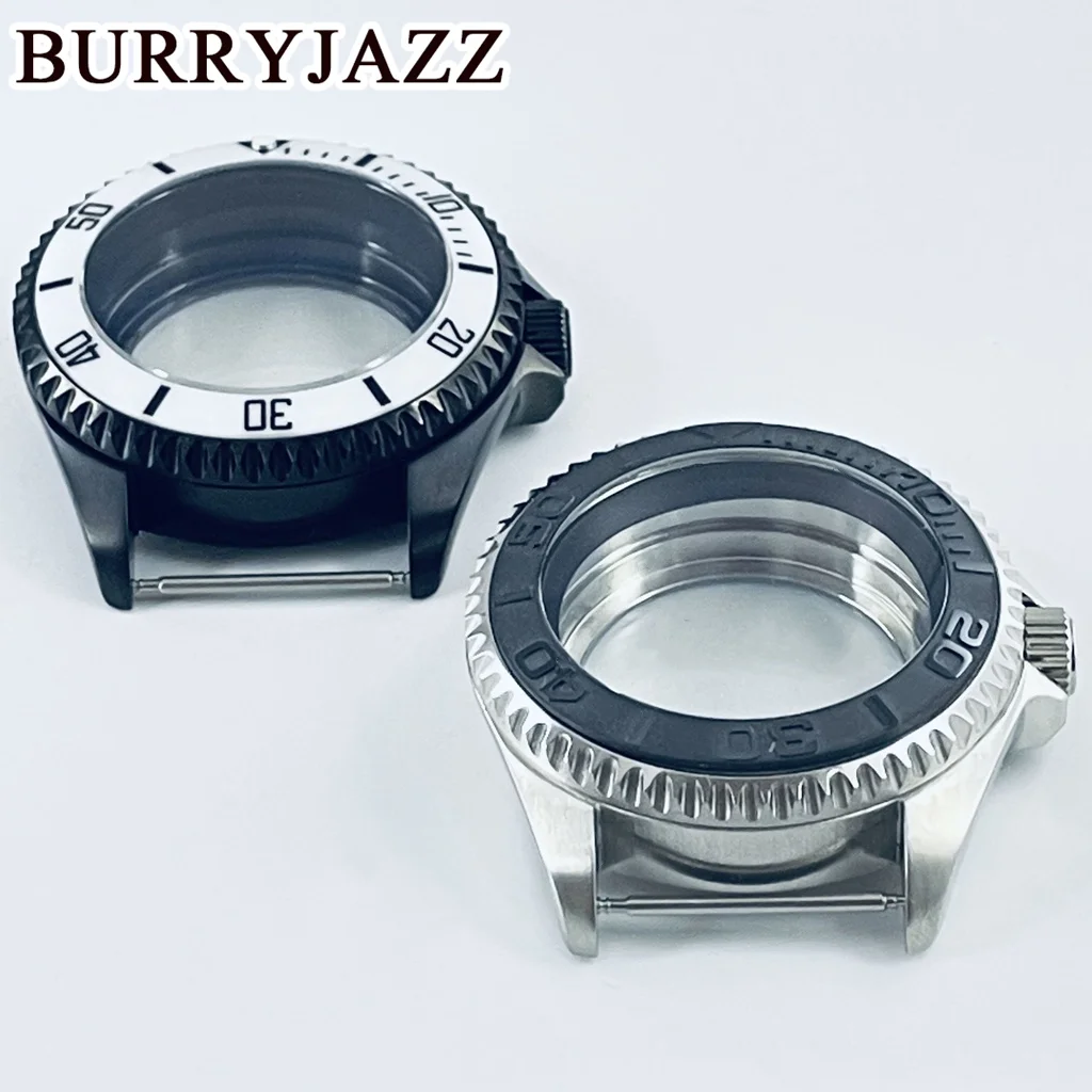 BURRYJAZZ 42 مللي متر صالح NH34 NH35 NH36 NH38 NH39 NH70NH72 حركة الفضة الأسود الرجال الميكانيكية مقاوم للماء الياقوت ساعة زجاجية