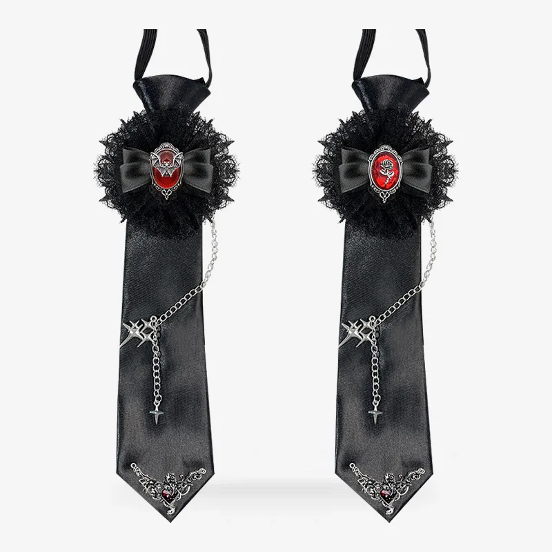 Vintage Unisex Halloween Black Lace Bow Tie Neck Tie Rose Bat Decoration Gothic Collar Party Shirt Costume Accessory