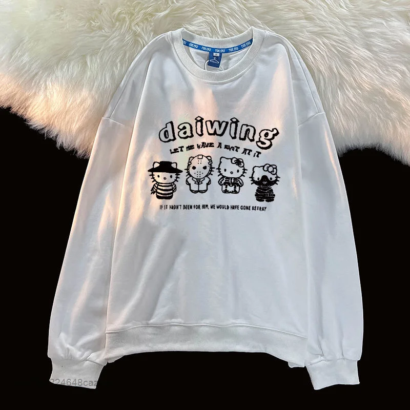 Sanrio Hello Kitty Cartoon Halloween Four-color Couple Hoodie 2022 New Autumn Vintage Lazy Wind Top Y2k Harajuku Clothes Women