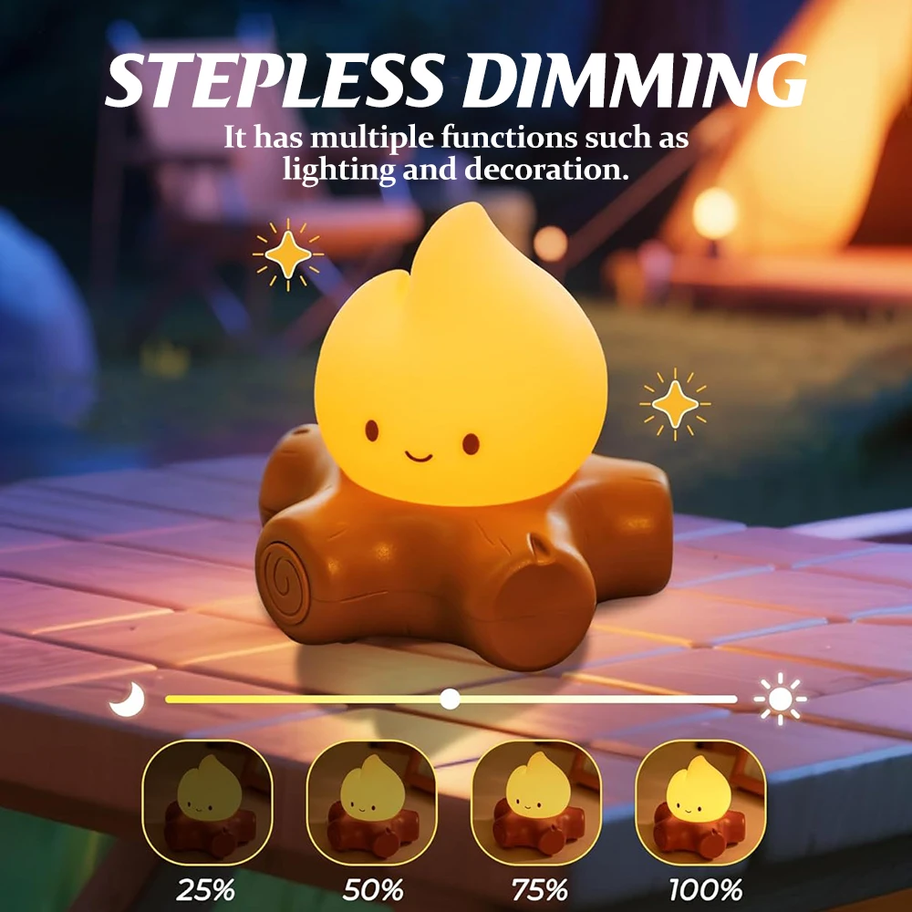

E5 Cute Campfire Night Light Silicone Sleeping Nightlight With Stepless Dimming Rechargeable Beside Lamp Halloween Light Decor