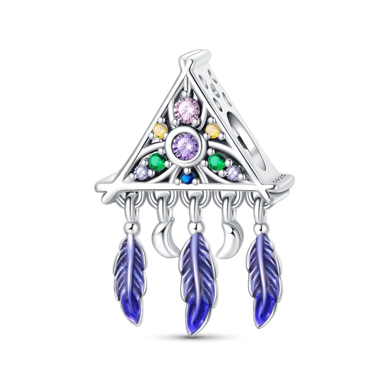 Luxury 925 Sterling Silver Triangle Dreamcatcher Charms Bead Fit Original Bracelet DIY Girls Minimalist Fairy Theme Xmas Jewelry