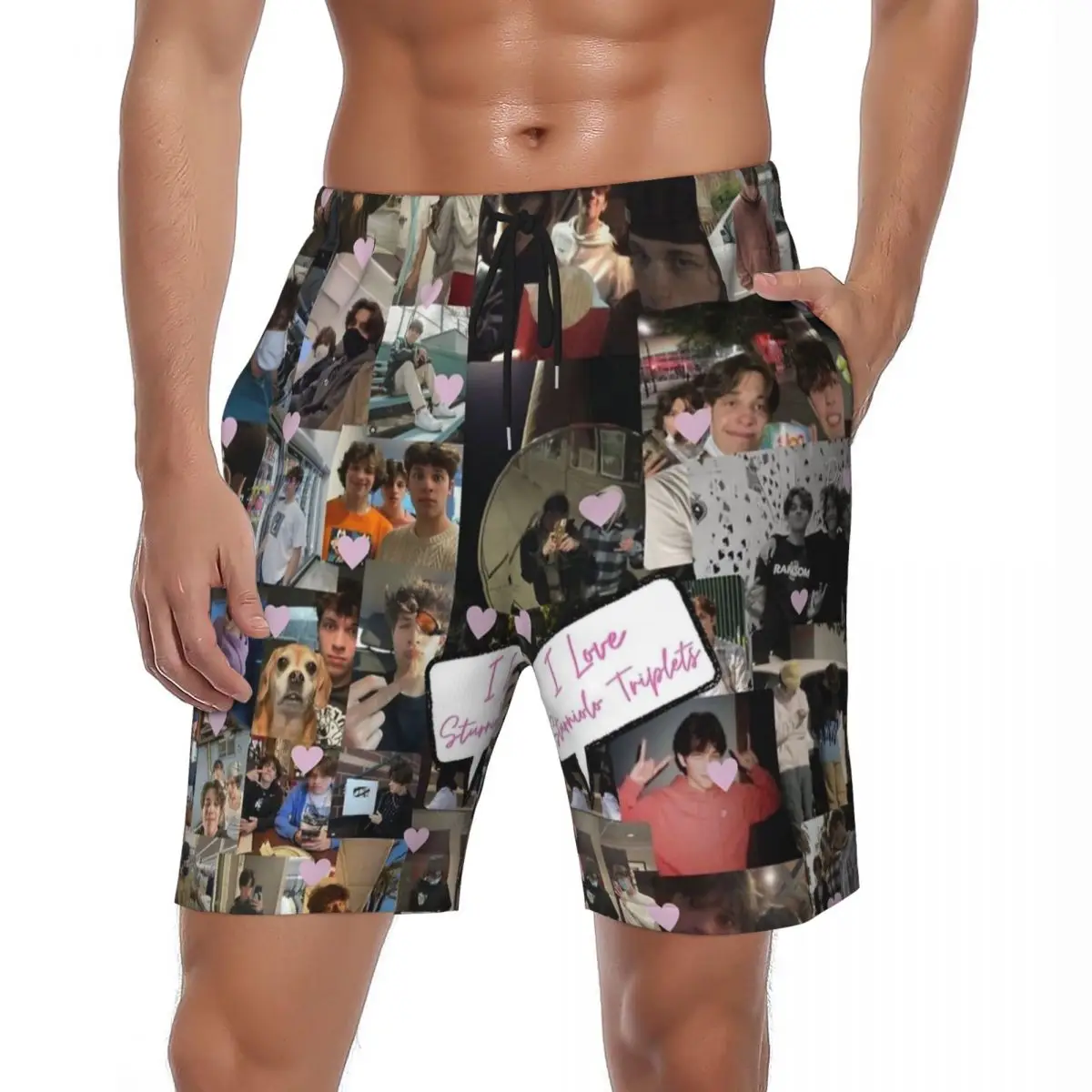 

Купальники, шорты, летние шорты I Love Sturniolo, шорты с розовыми сердечками, мужские спортивные плавки