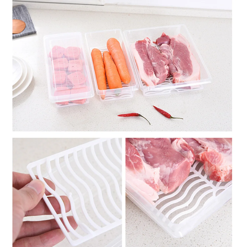 حاوية تخزين الطعام المستطيلة منظم ثلاجة بلاستيكي سميك مع غطاء مقاوم للماء والغبار للفواكه