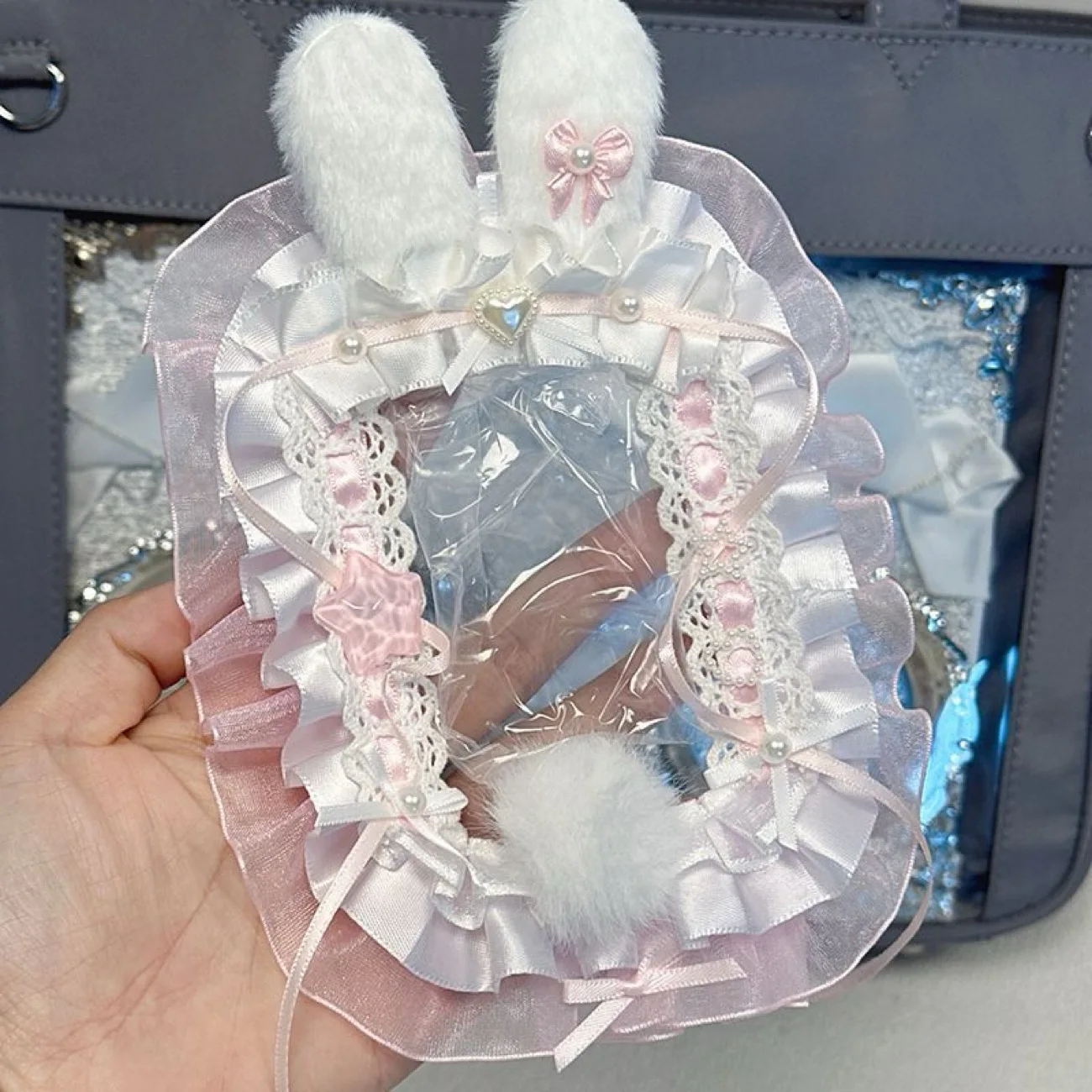 Plush Bunny Ear Pom Pom Star Heart Lace Photocard Display Card Holder Lolita Bow 3 Inch KPOP Photocard Decor Border Macaron Color Polaroid Photo Frame Idol Collection Itabag Decor Ornament photocard t image 4