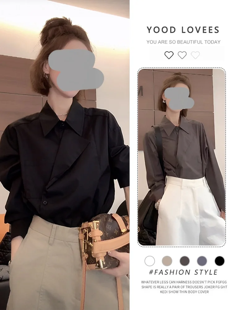 

Fashionable Women's Long Sleeve Wide Leg Pants Shirt Set Casual Style High Waist Two Piece Suit Spring Autumn New Arrival