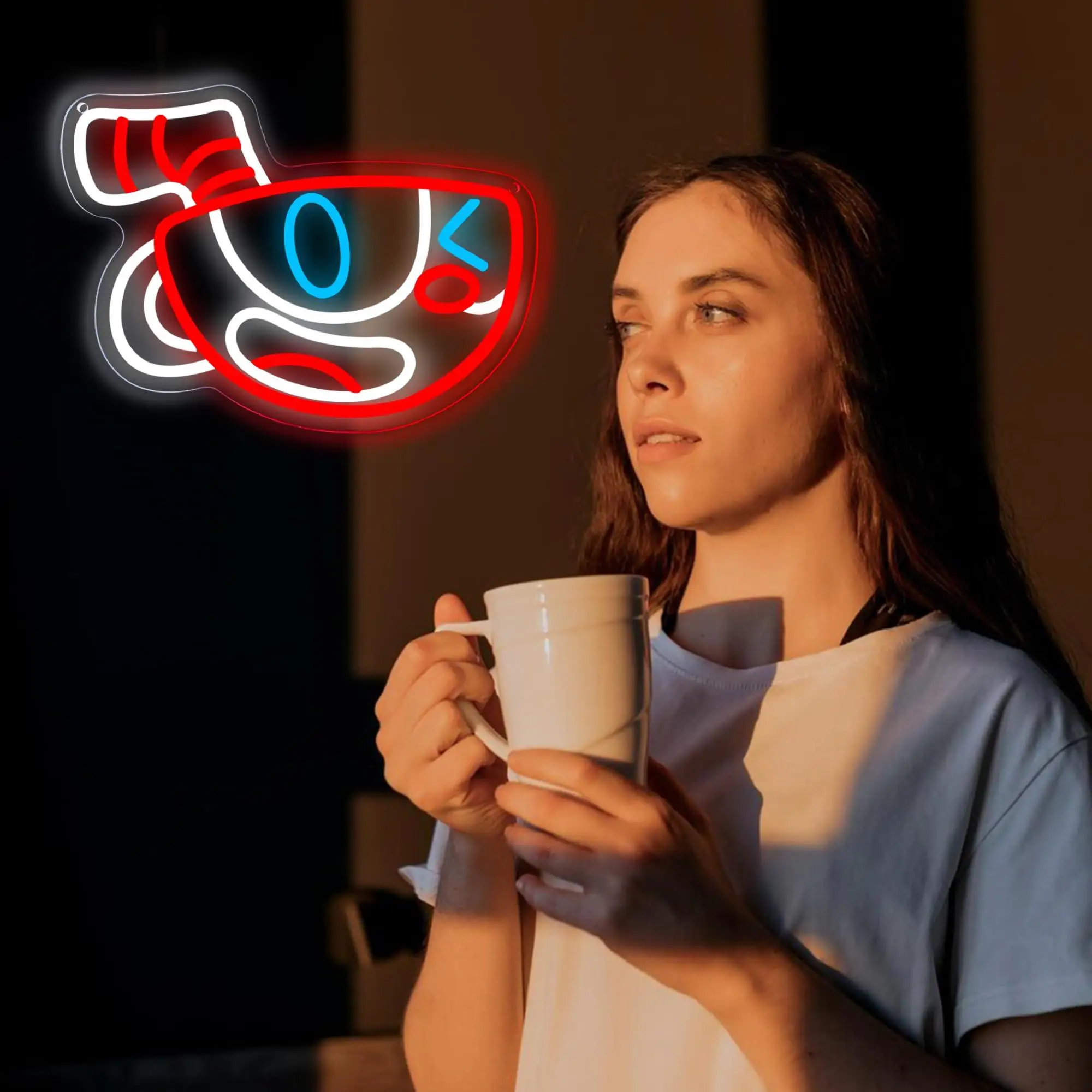 Cuphead-letreros de neón de Anime para decoración de pared, figura regulable, letrero de juego Mugman para hombre, cueva, habitación de niños, dormitorio, Bar, regalos de cumpleaños