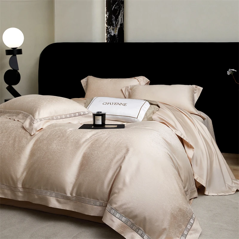 

800TC Lyocell Cotton Jacquard Luxury Embroidery Bedding Set Ultra Soft Silky Duvet Cover Flat/Fitted Bed Sheet Pillowcases 4Pcs