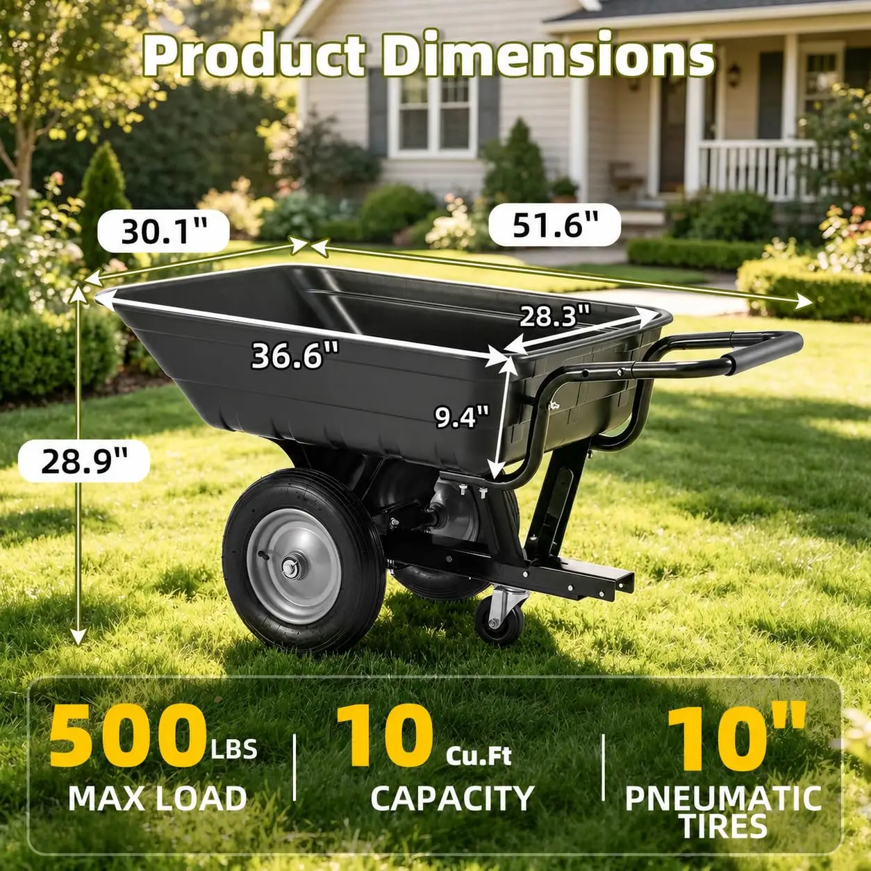 2-in-1 Dump Cart, 500 LBS Heavy Duty Tow Behind Poly Utility Trailer