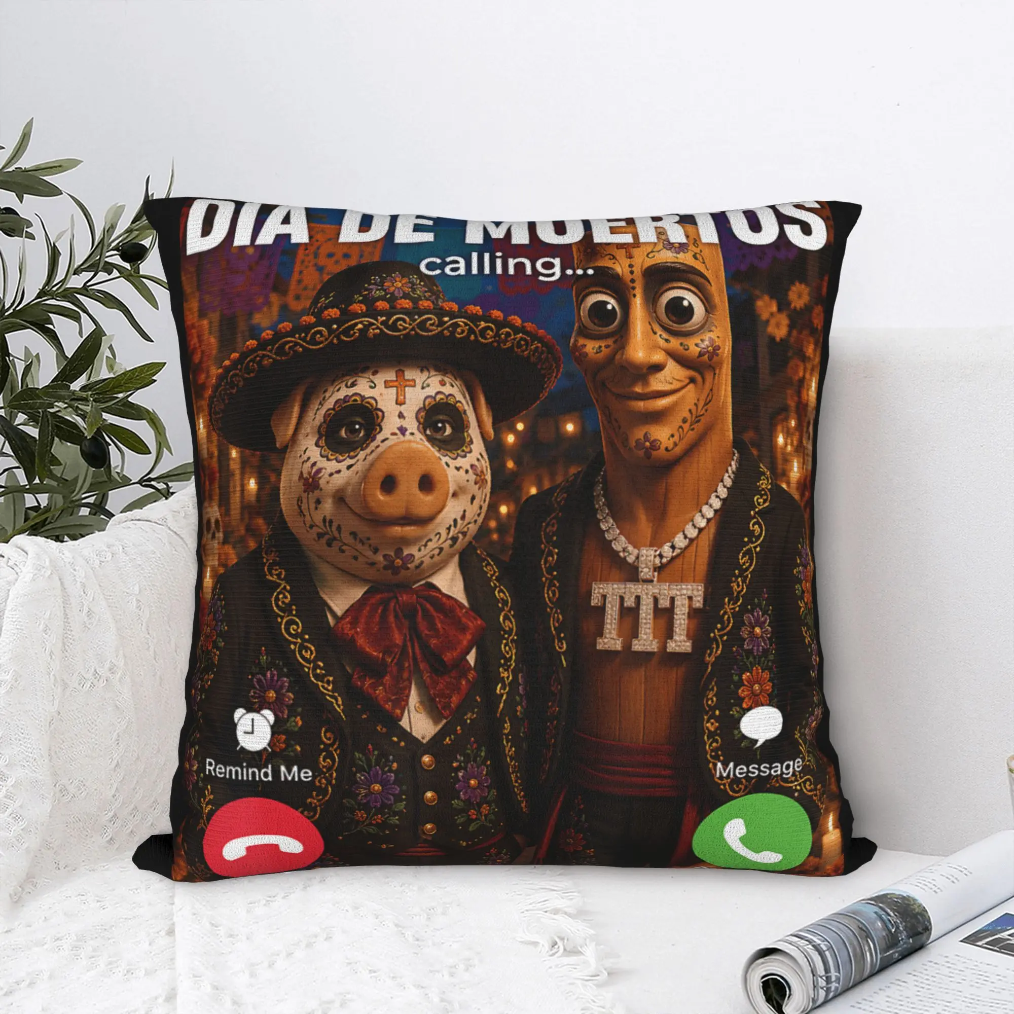 Day of the Dead Calling Dia de Muertos Tung Sahur John Pork Pillowcases Trendy Pillow Case For Living Room Sofa Pillow Cover