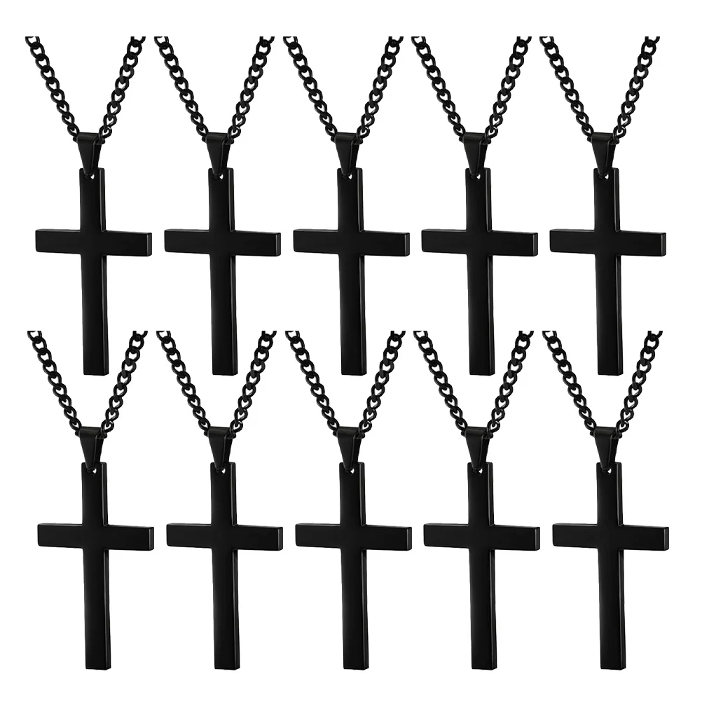 

10pcs Titanium Steel Black 60Cm Chain Minimalist Pendant For Men Women Teens Unisex Religious Jewelry Gift