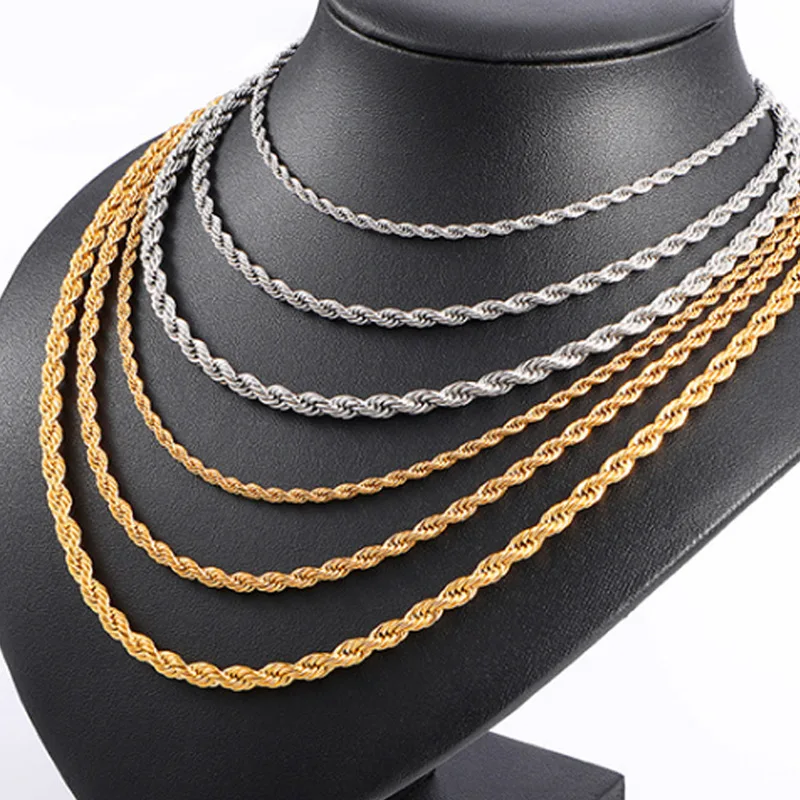 

60cm Twisted Chain Stainless Steel Plated Real Gold Chains Lobster Clasp For DIY Hip Hop Necklace Jewelry Findings Accessories