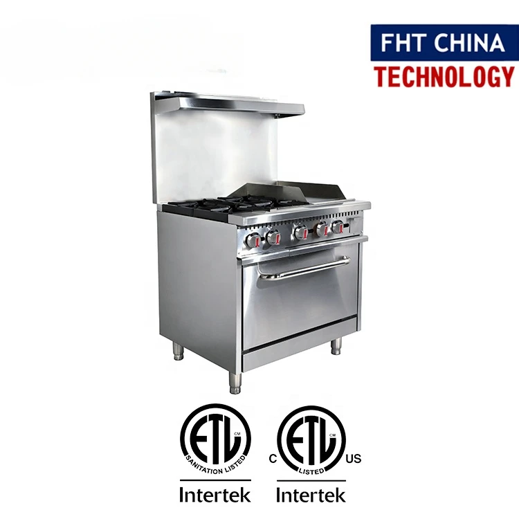 Estufa de gas comercial con múltiples funciones, FHT-CHINA, ETL, placas calientes abiertas, quemador con plancha, hornos, salamandra