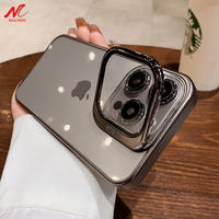 Camera Bracket Case for iPhone 15 Pro Max 12 13 14 Pro Max Luxury Plating Transparent Full Lens Stand Holder Ultra Thin PC Cover