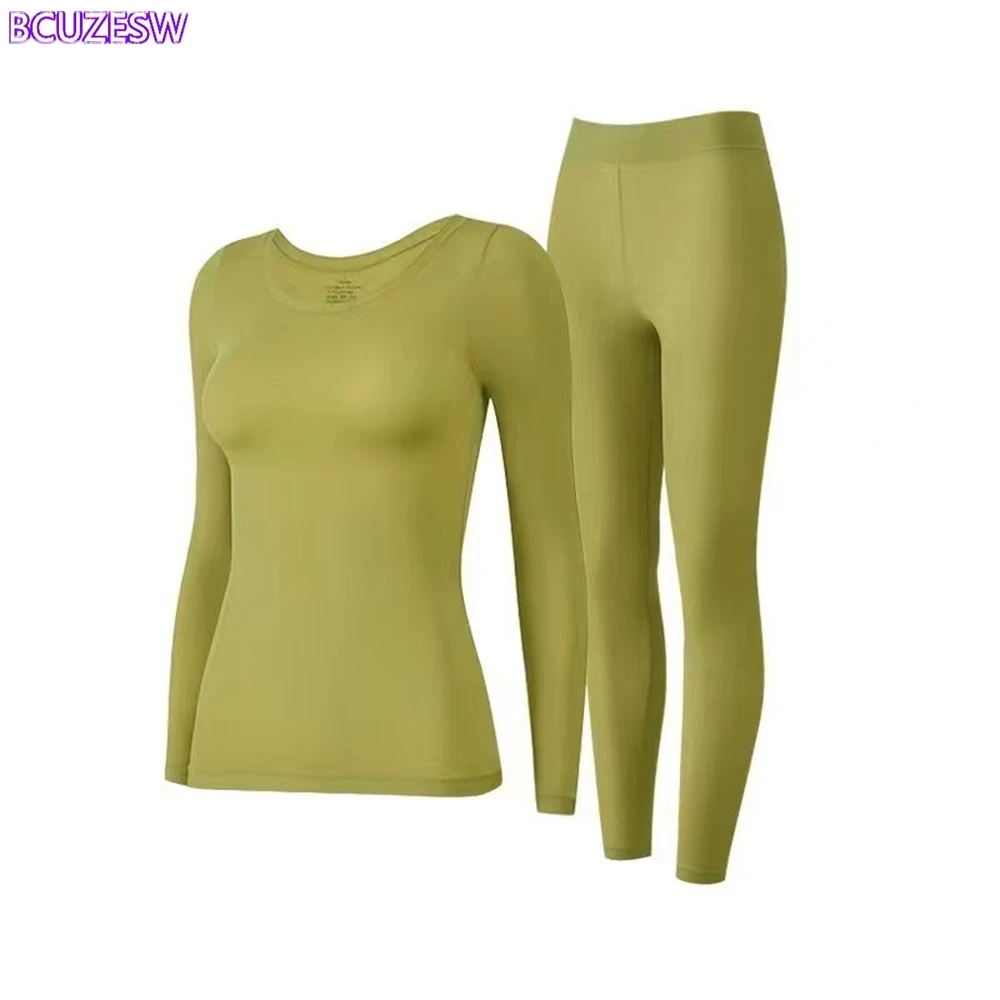 

1Set Women Thermal Underwear Long Sleeve Slim Fit Base Top Elastic Thermal Set Base Layer Suit Thermal Long Johns Ultra-thin