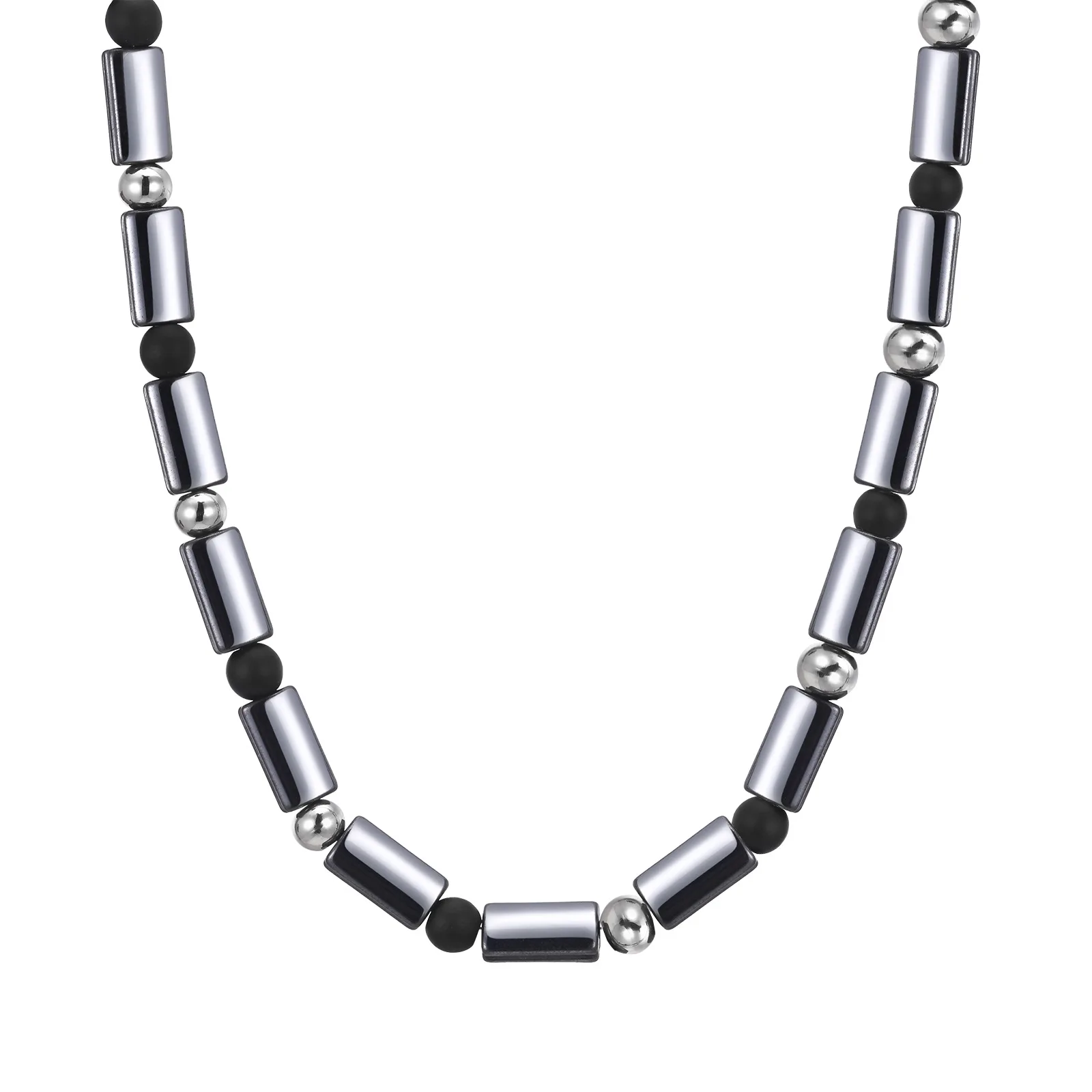 

Men's Choker Jewelry Stainless Steel Frosted Agate Square Black Gallstone Stone Beaded Necklace Chain 6mm 19.6'' NC-1702