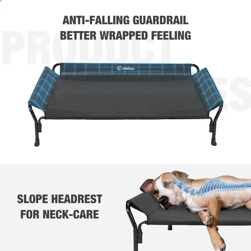 Cooling Elevated Dog Bed, Dog Cots Beds for Large Dogs, Raised Dog Bed with Guardrail & Slope Headrest, Durable & Breathable