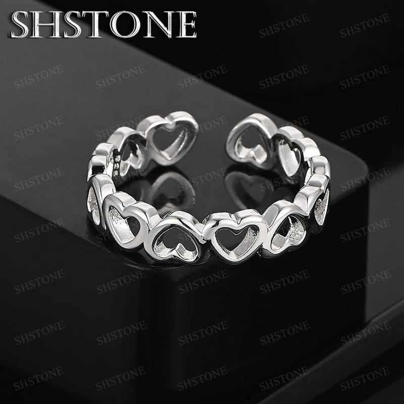 

Valentine's Day 925 Sterling Silver Heart Opening Ring Fashion Party Wedding Design Cute Jewelry Anniversary Gift Accessories