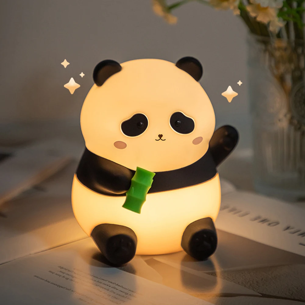 Luz nocturna de silicona regulable para guardería, lámpara táctil bonita de Panda de silicona, recargable por USB, luz nocturna portátil de Animal con temporizador