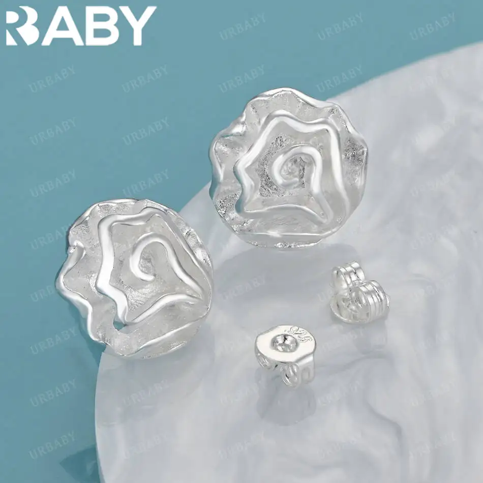

URBABY 925 Sterling Silver Rose Stud Earrings For Women Fashion Charm Graceful Jewelry Party Engagement Wedding Anniversary