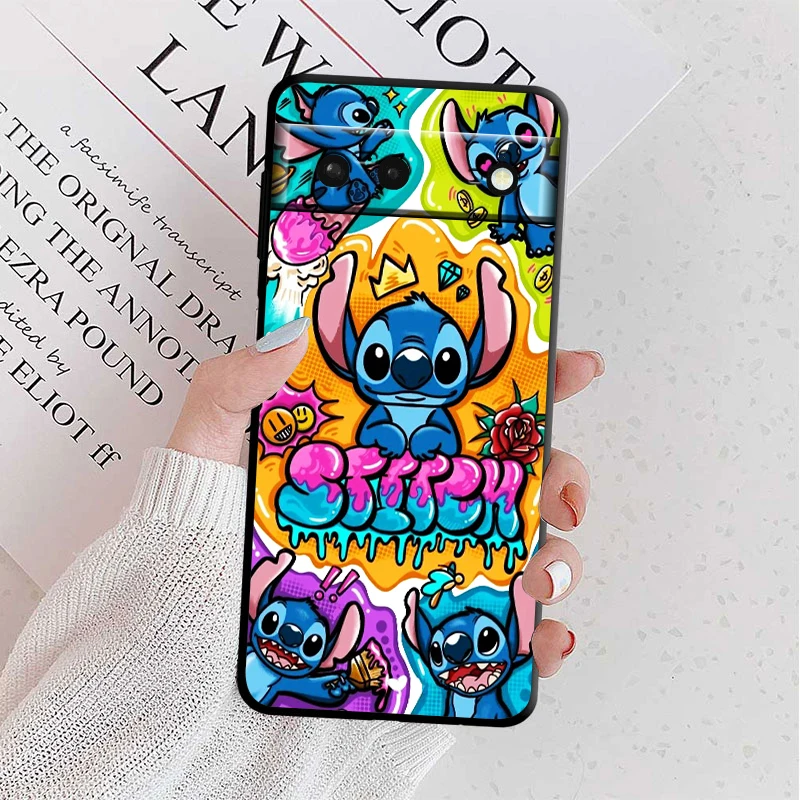 Disney Cartoon Stitch Art Phone Case For Google Pixel 8 7 Pro 6 Pro 6A 5A 5 4 4A XL 5G Black Soft Fundas Cover