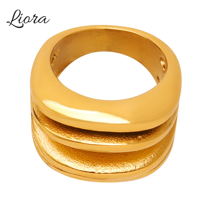 Liora Stainless Steel Rings For Women Multilayered Round Statement Rings PVD Gold Plated Waterproof Fashion Jewelry