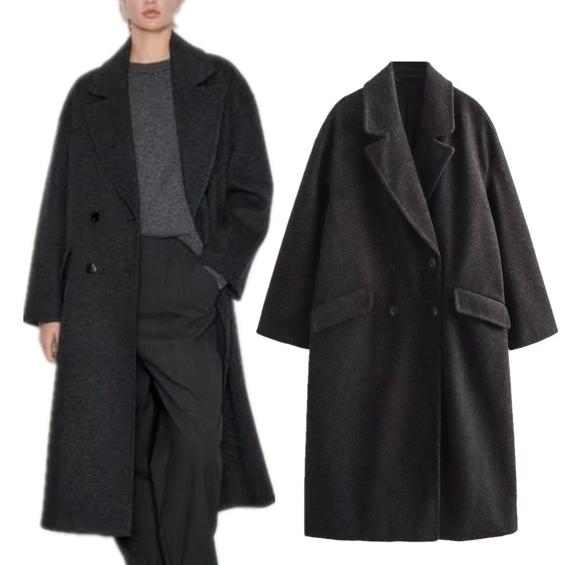 Dave & Di Britse Wollen Trenchcoat Grijze Retro Losse Mode Eenvoudige Winterjas Vrouwen