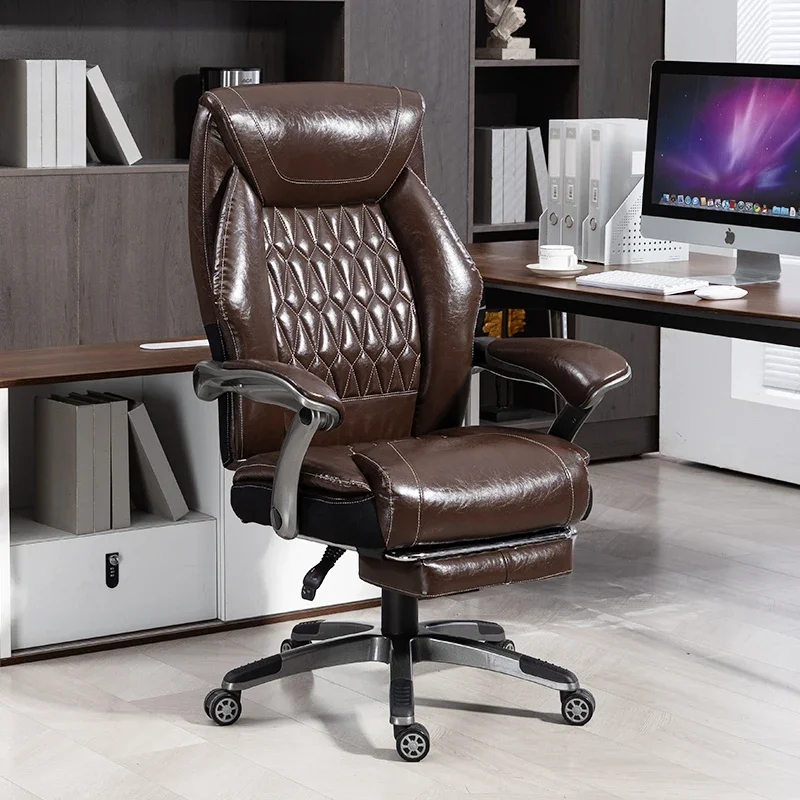 Luxurious Leather High Back Office Chair Rolling Swivel Ergonomic Comfortable Executive Design Modern Furniture Office Sofas