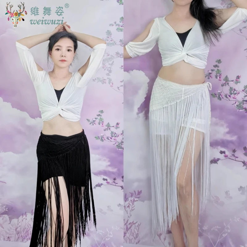 

Swegal belly dance waist chain Oriental hip towel hand-crocheted mesh long fringed triangular hip towel versatile