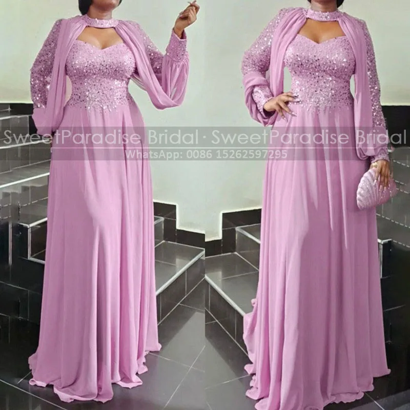 Heavily Beaded Sequins Mother of the Bride Dresses Long Sleeves A Line Customized Square Neck Plus Size Women Evening Dress