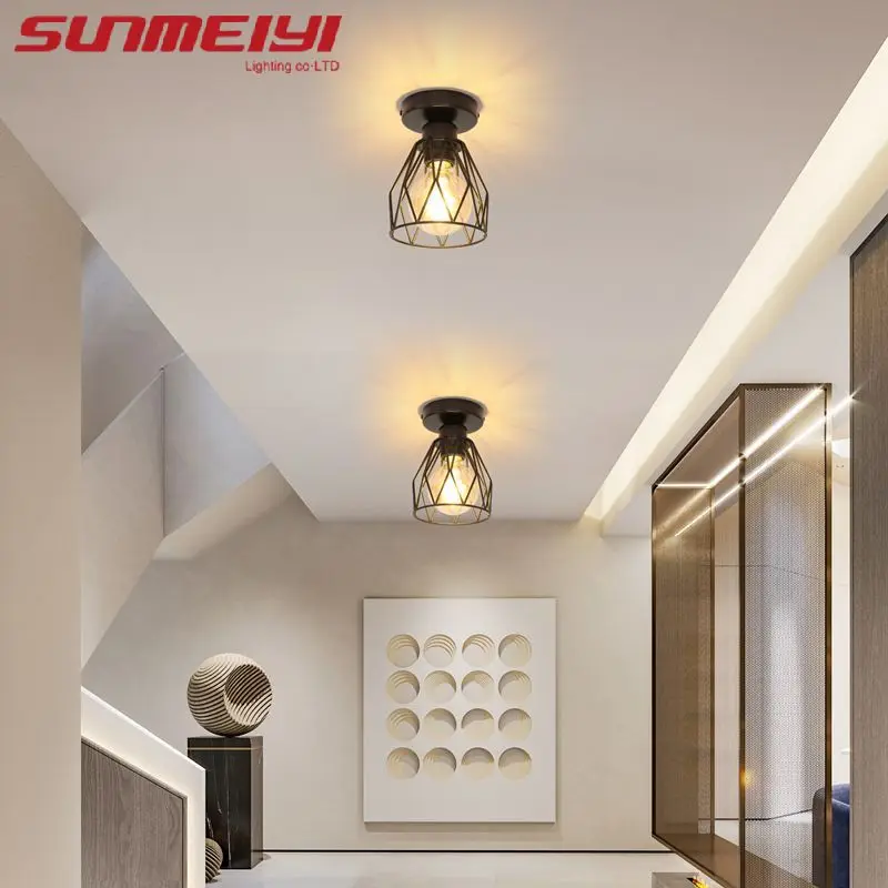 LED Ceiling Light Fixture Black Iron Farmhouse Kitchen Dining Table Hallway Bathroom Bedroom E14 Bulb Ceiling Light