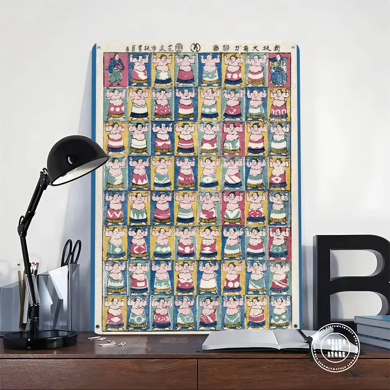 Sumo Wrestlers 1852 Printing Poster Customized Retro Wall Art Vintage Metal Signs for Mancave Modern Home Decoration Luxury Room