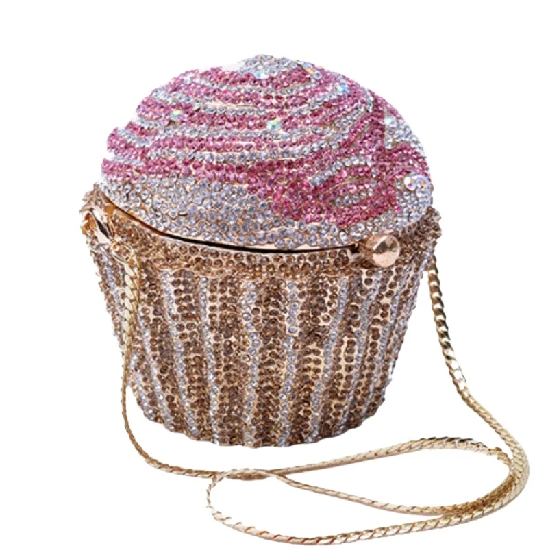 

Women's Glamorous Cupcake Clutch Purse with Rhinestone Cutout Metal and Sparkly Crystal for Evening Wedding Party Prom