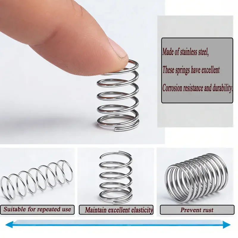 10Pcs Wire Diameter 2mm 304 Stainlesss Steel Micro Small Compression Spring OD 1.5mm/2mm/2.5mm/3mm/4mm Length 5/10/15/20/25-50mm