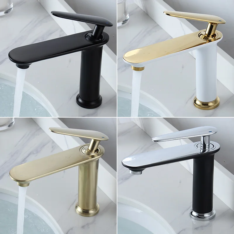 Brushed Gold Basin Faucet  Bathroom Mixer Tap White and Gold Sink faucet  Wash basin Faucet Hot and Cold Lavotory Faucet