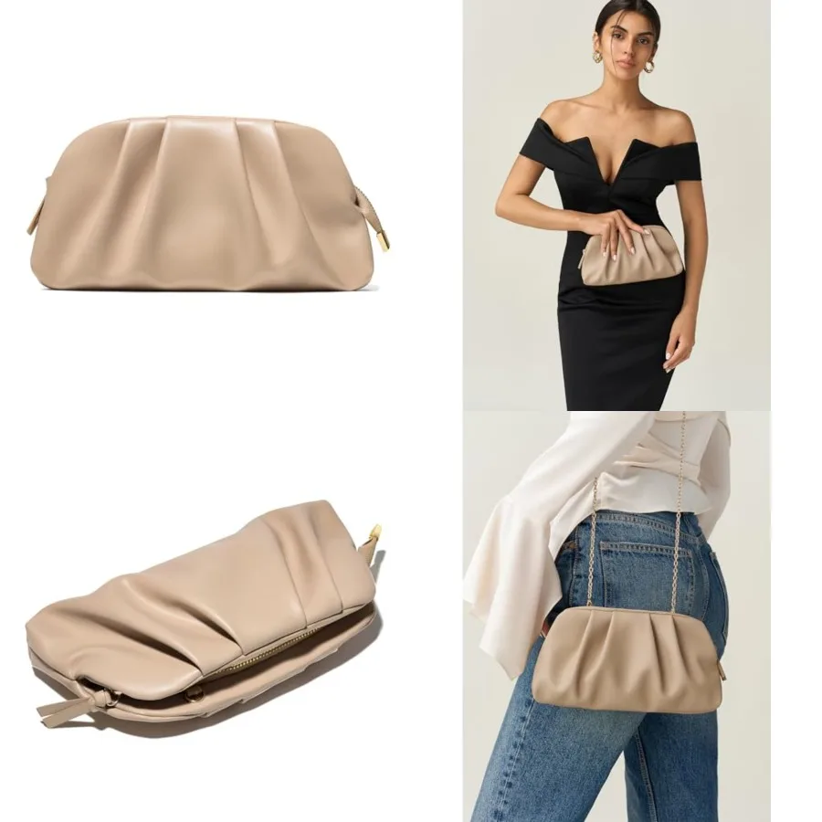 

SWEETV CHUNLI Dressy Vegan Leather Clutch Purse for Women Formal, Soft Pleated PU Evening Clutch for Weddings, Proms