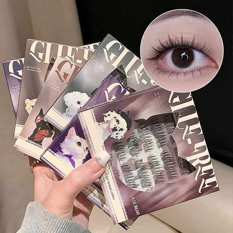 Cílios postiços sem cola Gege Bear – Aplicação fácil em 3 etapas, aparência natural, leve e levemente enrolada, aplicar maquiagem naturalmente