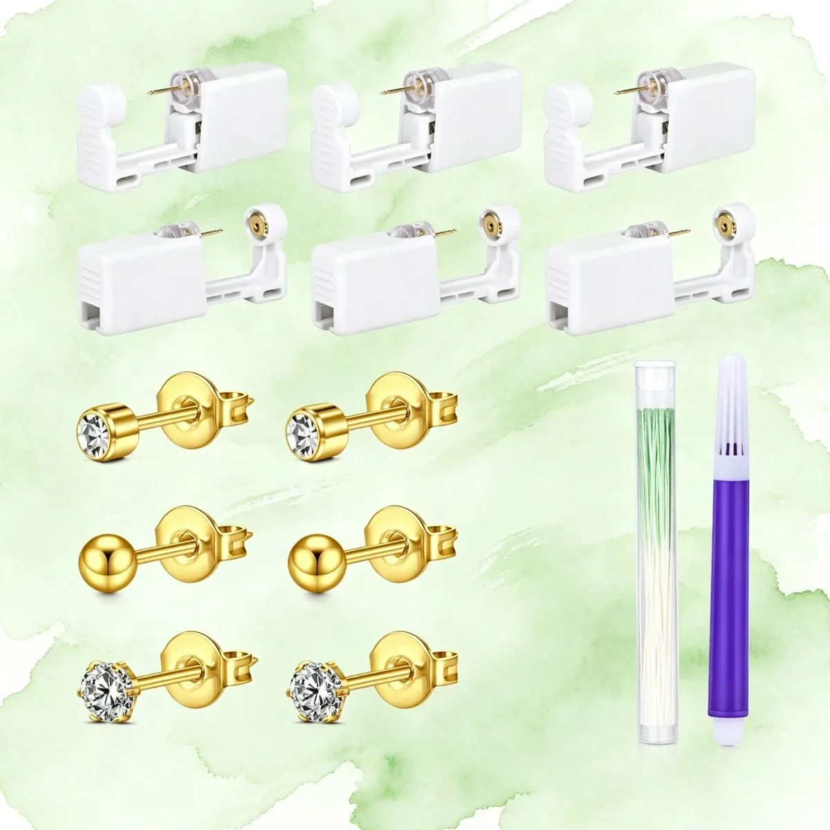 Ear Piercing Gun Kit -Self Ear Piercing Tool with Stud Earrings, Safe DIY Ear Piercing Machine, Ear Piercing Supplies Set