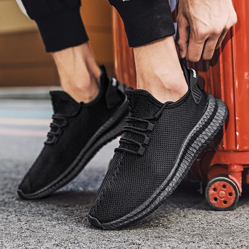 

Black Men's Non-Slip Casual Sneakers Breathable Outdoor Jogging Training Hiking Sports Running Women Weave Knit Lace Up Shoes