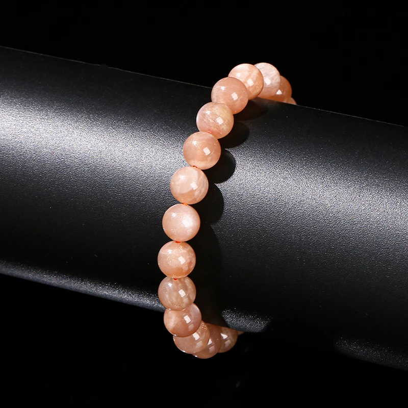 JD Natural Sunstone Beads DIY Beads Bracelets For Women Jewelry Gift Elastic Cord Men Healing Energy Bangle Wristband Gifts