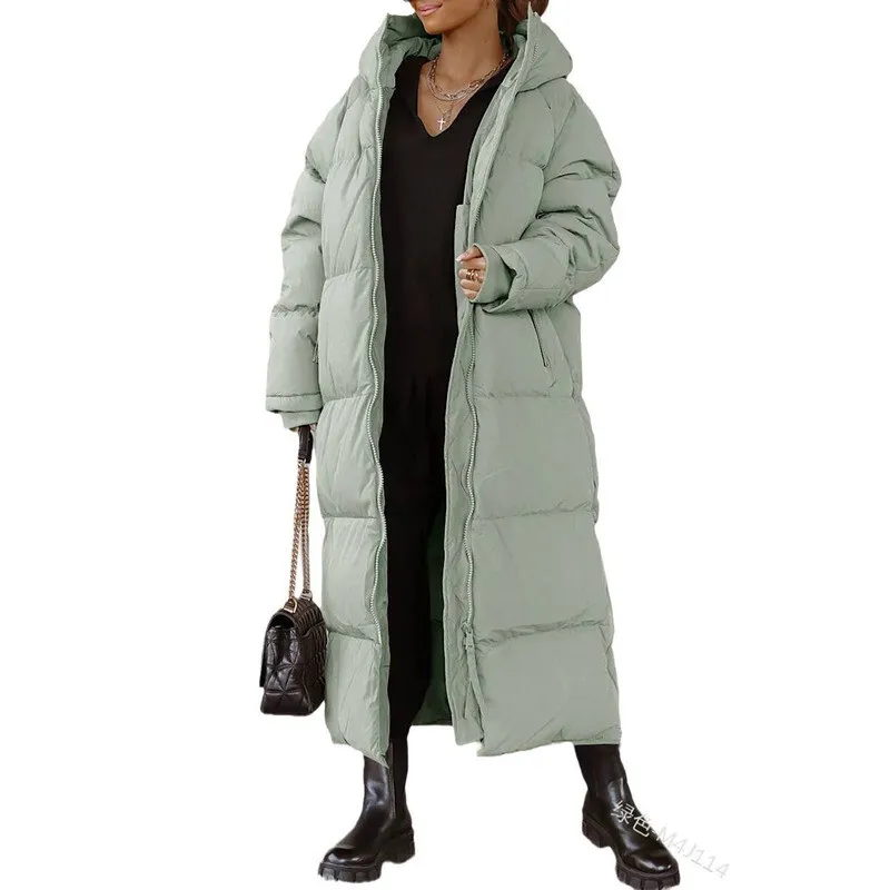 

Women Long Coats Hooded Full Sleeve Thick Warm Solid Elegant Splice Zipper Coat Outerwear Autumn Winter