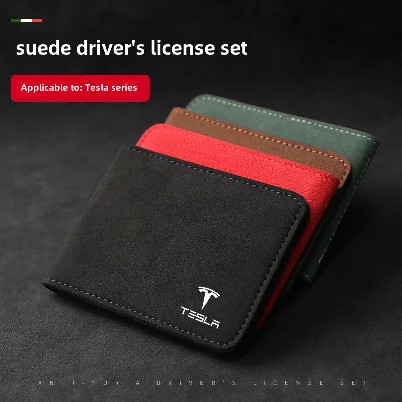 Leather Car Driving License Cover Suitable For Tesla Model3/modely/x/s Flip Fur Leather Driving License Card Holder