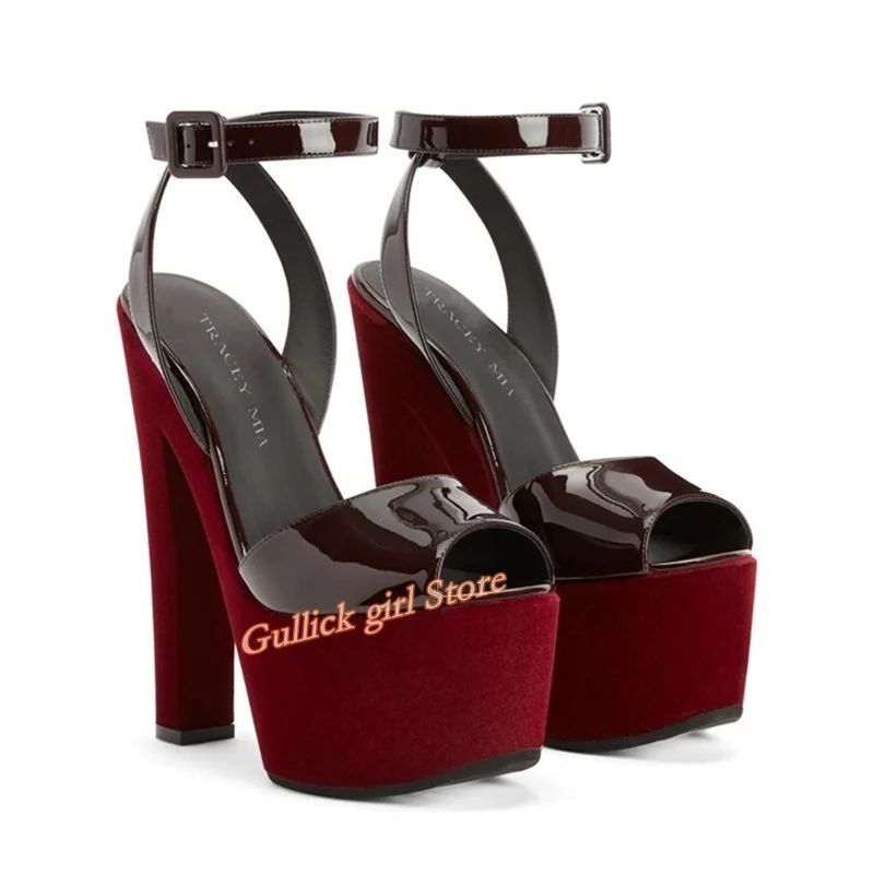 Rosy Leather Super High Heel Platform Sandals Block Heel Ankle Buckle Strap Peep Toe Runway 2026 Summer Women Hot Sale Shoes