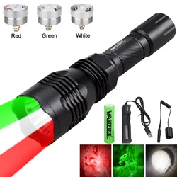 Powerful 400 Yards Professional Hunting Flashlight Tactical 1-Mode Green&Red&White LED Predator Torch Coyote Hog Varmint Lantern